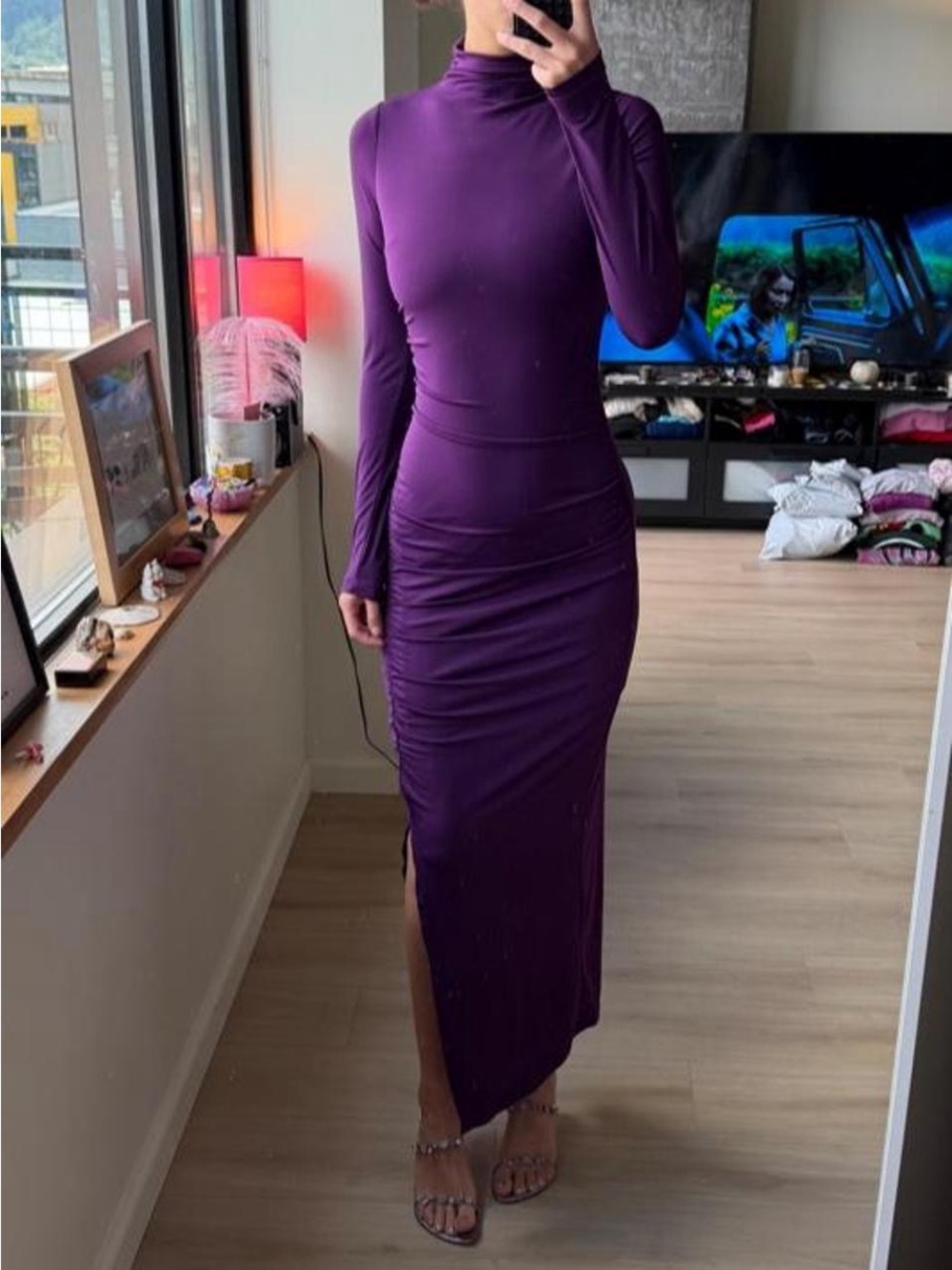 Fashion Nova Purple Turtleneck Long Sleeve Maxi Dress